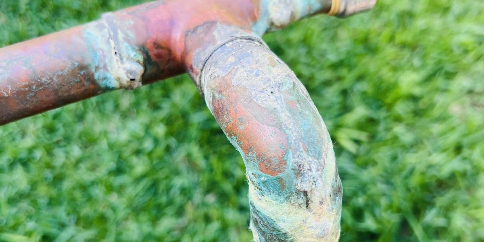 Corroded copper fittings cut out of an old supply line